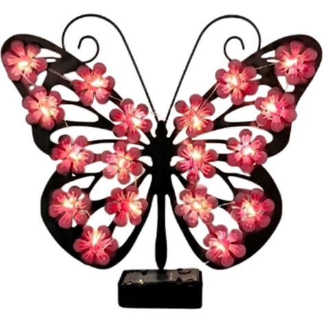 Applique murale solaire papillon décoration suspendue fleur métallique LED rose (1/5)