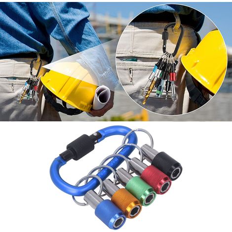 Porte-embouts de tournevis à tige hexagonale de 6,35 mm (1/4 pouce) avec porte-clés et rallonge, compatible avec la plupart des tournevis et forets électriques portables. Mousqueton bleu roi avec doui (1/5)