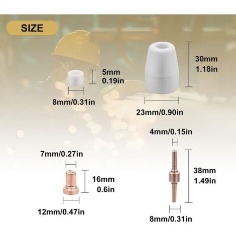 65 Pièces PT31 Consommables Plasma Decoupeur Plasma Parkside Cut 30 40 50 Consommables de Découpeuse Plasma Accessoire Decoupeur Plasma Electrode Tip Buse (1/4)