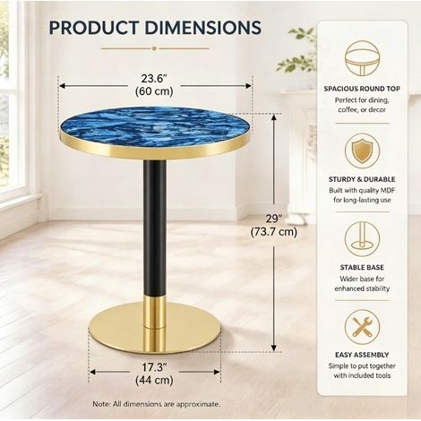 MEUBLIV Table d'appoint ronde 60 cm bleu – finition marbre, structure métal (1/5)