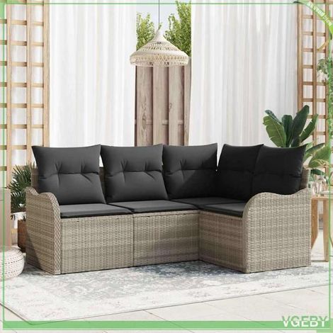 Ensemble de canapé de jardin 4 pcs - FAFEICY - Design modulaire - Gris clair - Polyrotin & acier - Anti-UV (1/5)