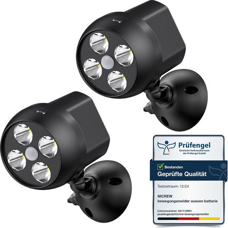 Lampe extérieure avec capteur de mouvement Imperméable à l'eau, Projecteur LED avec capteur sans fil, Lumière extérieure de Sécurité pour escalier, couloir, jardin, terrasse (Lot de 2) (1/5)