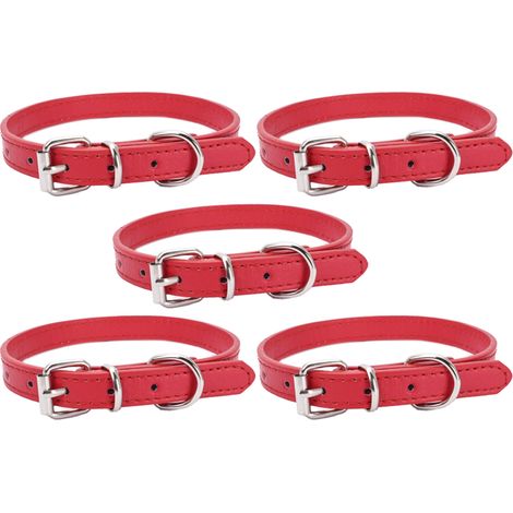 Collier Pour Chien - Cuir Naturel - Réglable - Pour Chiots Et Petits Chiens - 5 Trous - Anneau En Alliage - Multicolore (1/5)