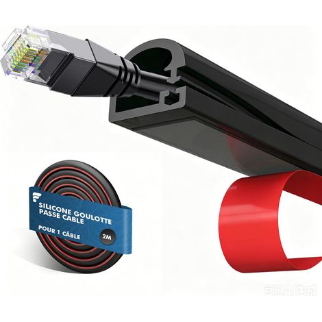 2m Noir Goulotte Passe Cable, Cache Cables TV Mural pour Un Câble (1/5)