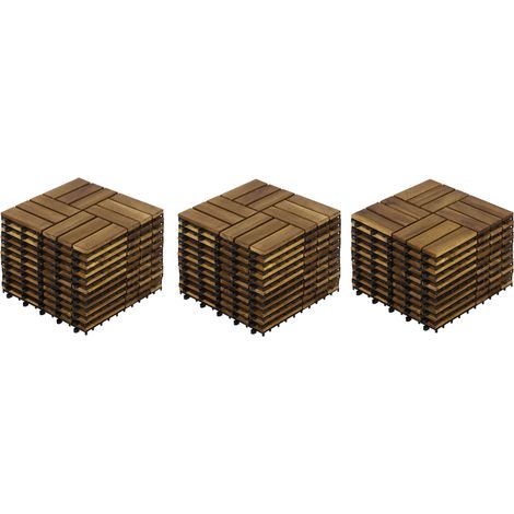 Dalles de terrasse clipsables 30x30x2 cm en bois d'acacia jaune, gain de place balcon FloraGrace (1/5)