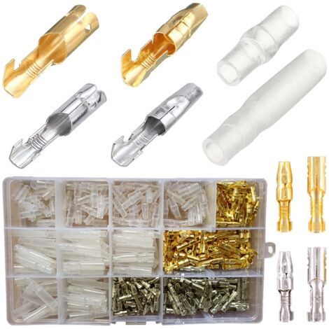 Laiton Bullet Connecteurs Kit,400PCS 3.9mm Bullet Terminal Connecteur Mâle et Femelle avec manchons isolants, Cosse Electriques Moto Cosse Bullet Connecteur Electrique Moto Cosse Ronde a Sert (1/5)