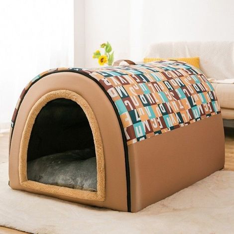 Niche pour Chien Intérieur Confortable, Taille M Niche Chien Interieur pour Chat et Chiot, 2 en 1 Niches pour Chat, Marron (1/5)
