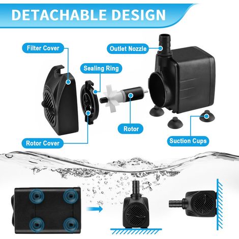 Pompe à Eau Submersible 1800L/H 25W Pompe pour Aquarium Bassin Fontaine Étang Cultivation Hydroponique Réglable Silencieuse avec 3 Buses Électrique 220V