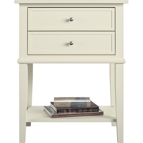 Franklin Table d'appoint avec 2 tiroirs en mélaminé blanc (1/5)