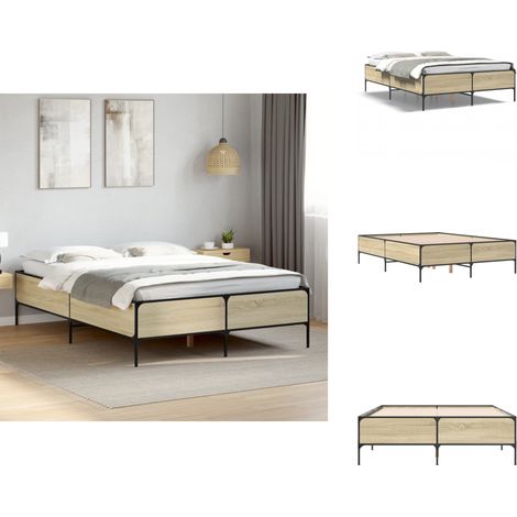 Bettgestell Sonoma-Eiche 120x200 cm Holzwerkstoff und Metall - Holzbettwäsche - Lattenrost - Doppelbett - Bettrahmen - Boxspringbett (1/5)