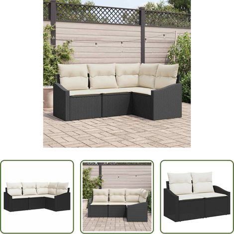 vidaXL Poly Rattan - Sofa Set mit Kissen 4 pcs Schwarz Poly Rattan (1/5)