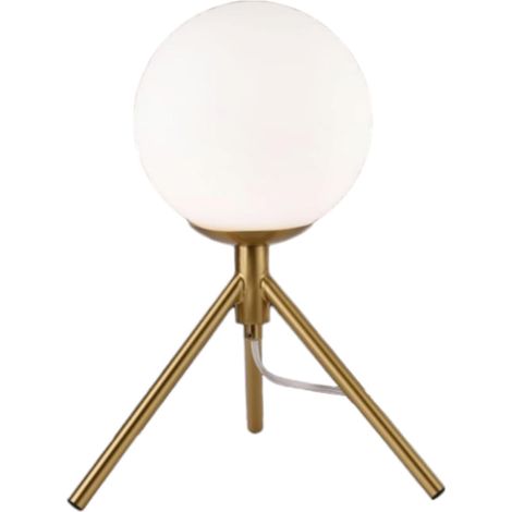 Lampada da Tavolo Minimalista Dorata con sfera in Vetro Bianco Design Elegante per Illuminare e Decorare Spazi Interni Adatta a Comodini Scrivanie e Tavolini Altezza 30 cm 1 sfera con treppiede
