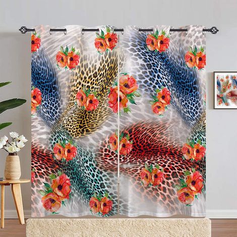Rideau Occultant Léopard Guépard Fleur Rideau Thermique Isolant Tenture Opaque à Oeillets Draperies Intérieurs pour Maison Chambre Salon 2 Panneaux L 140 x H 280 cm - 140L X 280H cm (2 Panneaux) (1/5)