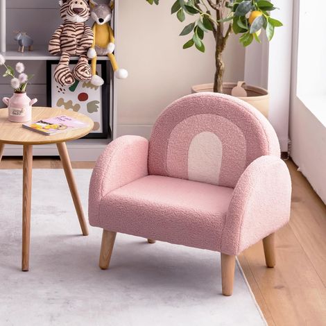 COSTWAY Sillón Infantil con Tela de Felpa Suave, Espuma de Alta Elasticidad, Patas de Madera Macizas, Sillón Tapizado para Niños, para Guardería, Sala de Juegos, Dormitorio (Rosa) (1/5)