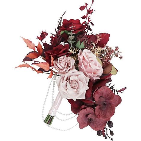 Bouquets de mariée pour la noce, bouquet de mariée en roses artificielles avec perles (1/4)