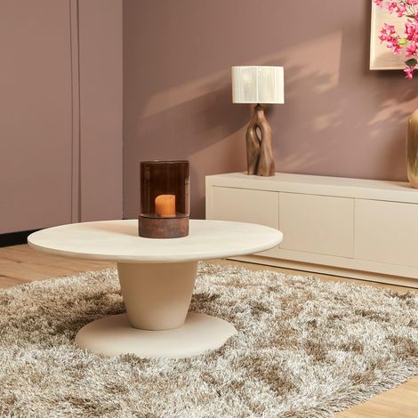 Table basse ronde en bois sable à pied central ALMA (1/5)