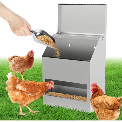 SWANEW 15 kg Mangeoire automatique pour poules en acier galvanisé avec couvercle inoxydable pour volaille