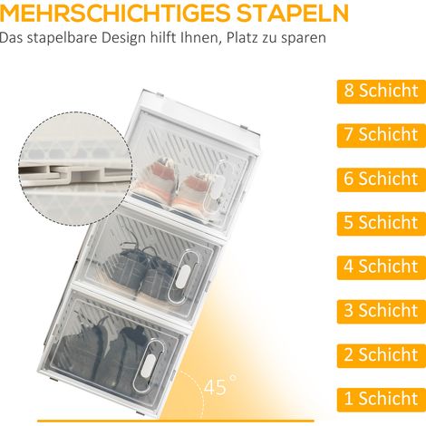 Lot de 8 boîtes à chaussures empilables en plastique, étagère modulable, chaussures jusqu’au 46, portes magnétiques, 28x36x21 cm (1/5)