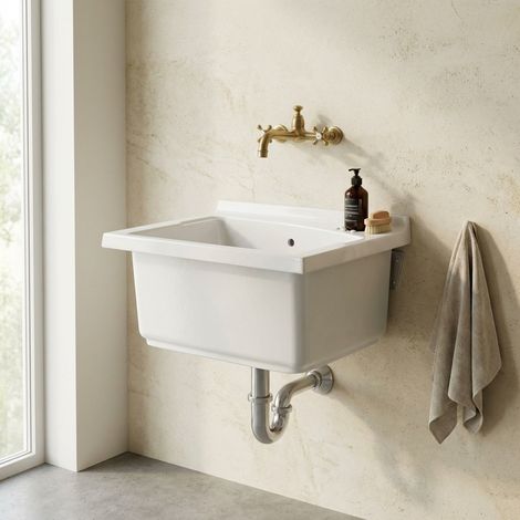 Lavabo en céramique 61x50 cm avec trou pour mitigeur - Revine Dolomite (1/5)