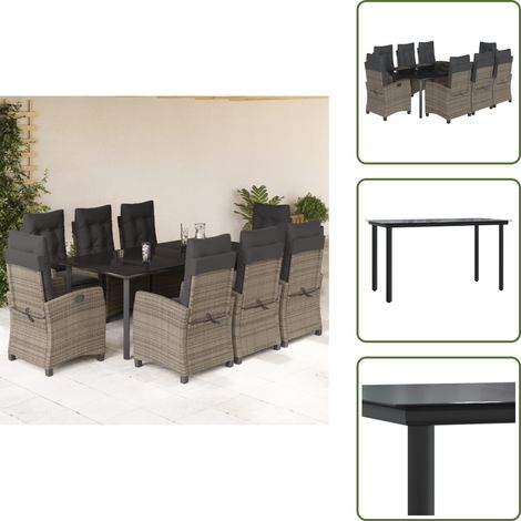 Sitzkissen - vidaXL 9-tlg. Garten-Essgruppe mit Kissen Grau Poly Rattan - Rückenkissen (1/5)