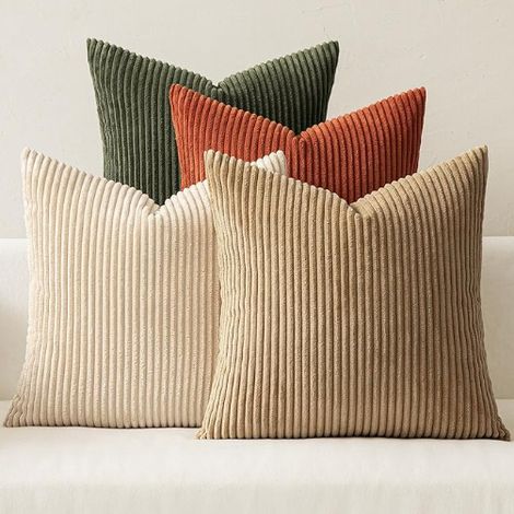 Solid color corduroy bohemian farmhouse style orange-green gradient living room decorative cushion cover - 45x45 - Mikasen green series