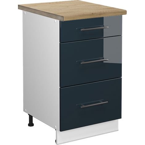 Küchenschränke Fame-Line, Dunkelblau Hochglanz, 50 cm , AP Goldkraft, Vicco
