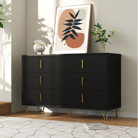 Aparador 120x40x77 cm negro y dorado en tablero de partículas con 6 cajones (1/5)