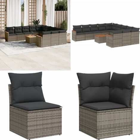 Salon de jardin avec coussins 12 pcs gris résine tressée - Ensemble Salon De Jardin - Mobilier Extérieur - Canapé Jardin - Table Basse Jardin - Chaise Lounge - Home & Living (1/5)
