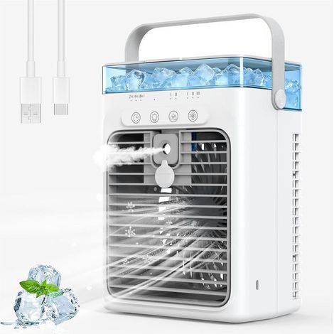 Climatiseur Mobile, 1000ML Climatiseur Portable, Rafraîchisseur D'air évaporatif Personnel, 3 Vitesses, Ventilateur Rafraîchissant pour Voiture, Bureau, Camping, Chambre, Bureau [Classe énergétique A+