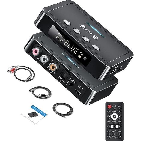 3-in-1 Bluetooth-Adapter: NFC, Bluetooth 5.0 Sender/Empfänger, FM-Adapter, Unterstützung für geringe Latenz, USB-Stick/TF-Karte/AUX/RC