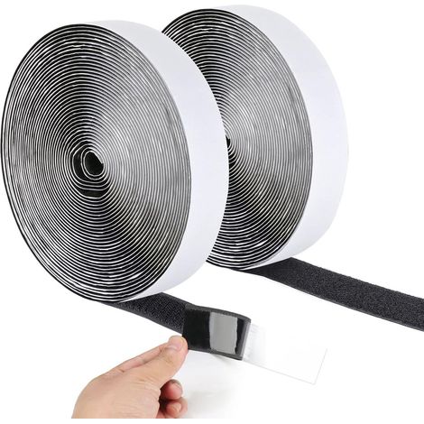 Velcro 20 mm x 10 m - Bande auto-adhésive - Réutilisable - Bande de fixation en nylon - Adhésif puissant - Pour la couture, les loisirs créatifs et le bricolage - Usage intérieur et extérieur - Noir (1/5)