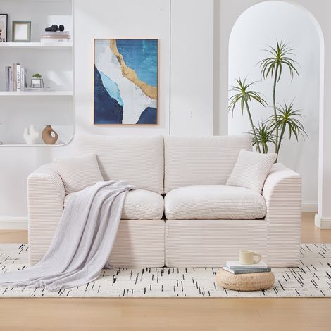 Canapé 2 places moderne minimaliste en tissu, doux et confortable avec coussins inclus, style nordique, pour salon ou chambre,beige