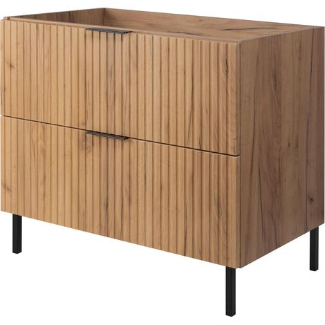 Mobile lavabo, Rovere Craft + maniglia nera, 80 x 77 x 46 cm, senza piano di lavoro, piedi neri (1/5)