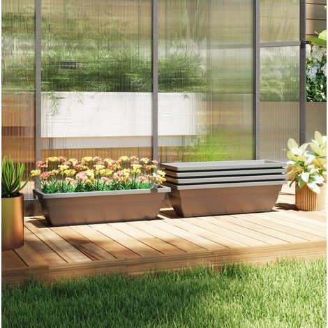Lot de 5 pots de fleurs en plastique, 59 x 21 x 16 cm, empilables, gris DESVIAE (1/5)
