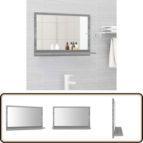Badspiegel Grau Sonoma 60x10,5x37 cm Holzwerkstoff - Wandspiegel - Badspiegel - Spiegelschrank - Grau Sonoma - Holzwerkstoff