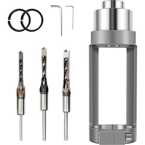 Adaptateur de Foret à Trou Carré, Fixation de Mortaisage pour Perceuse à Colonne avec 3 Forets Fixation de Mortaisage en Alliage D'aluminium pour Perceuse à Main/perceuse à Colonne (1/5)
