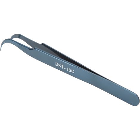 Pince à épiler courbée en acier inoxydable, pointe biseautée, finition polie haute dureté, antimagnétique, résistante aux acides, modèle coudé (1/5)