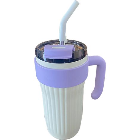 Gourde isotherme 860ml en acier inoxydable 316, tasse à café blanche avec anse et paille (1/5)