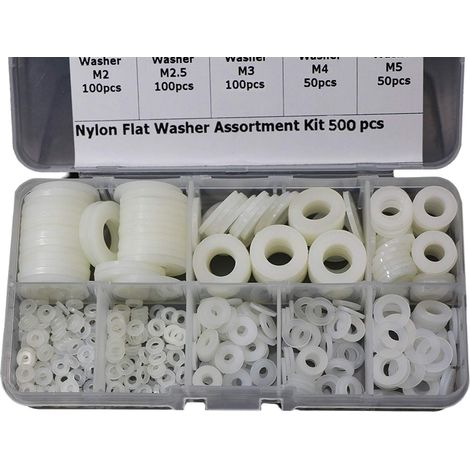 Rondelle Nylon - M2 M2.5 M3 M4 M5 M6 M8 M10 - Pour Mécanique Industrielle et Bricolage - 500 Pièces