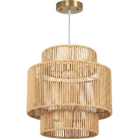 Suspension, abat-jour à trois niveaux, métal, corde de chanvre, marron clair (1/5)