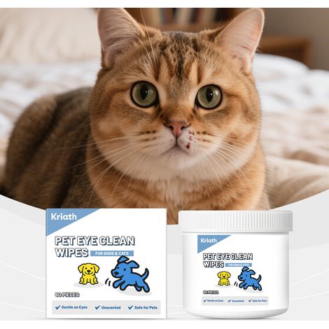 Lingettes oculaires pour le nettoyage quotidien des yeux des chats et des chiens, soin doux pour les corps étrangers dans les yeux -- 60 PIÈCES (1/5)