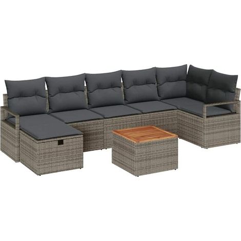 Ensemble de Canapé d'Extérieur 8 Pièces, Mobilier de Jardin en Rotin Synthétique Gris, Meubles de Terrasse en Polyéthylène Tressé (1/5)