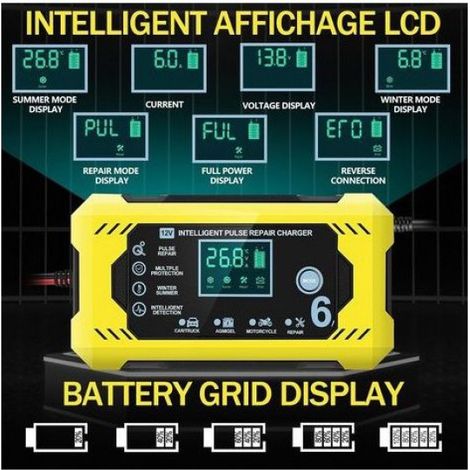 Chargeur de batterie intelligent 12V 6A - Écran LCD et reconditionnement Protection multicouche - Voitures et motos - 12V (1/5)