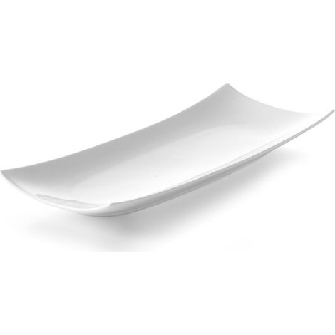 Dekorative rechteckige Servierplatte, Bartablett, 218 x 105 mm, weißes Porzellan - Hendi 785546 (1/3)