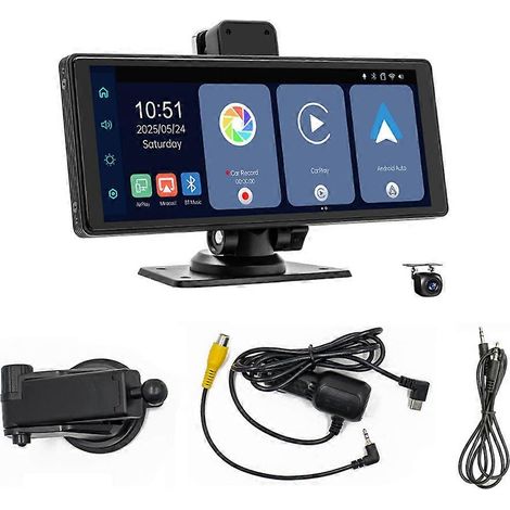 Écran CarPlay sans fil, écran tactile HD de 10,26 pouces avec caméra embarquée 4K, compatible CarPlay et Android Auto, autoradio avec caméra de recul (1/5)