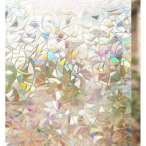 Film pour Vitre a Motif Film Adhésif pour Fenêtre Décoratif Anti-UV 45x200CM Film a Couleur Repositionnable Statique 3D Autocollant Effet Arc-en-Ciel, réduire la transmission de chaleur et bloquer 96% (1/2)