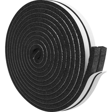 Lot de 2 Bandes isolantes, Mousse CR, Néoprène, Auto-adhésives, 6mm x 6mm x 5m, Portes, Fenêtres
