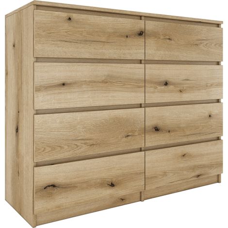 Topeshop – Commode enfant moderne 8 tiroirs – Dimensions 97x120x40 cm – Corps en panneau de particules laminé – Finition aspect bois