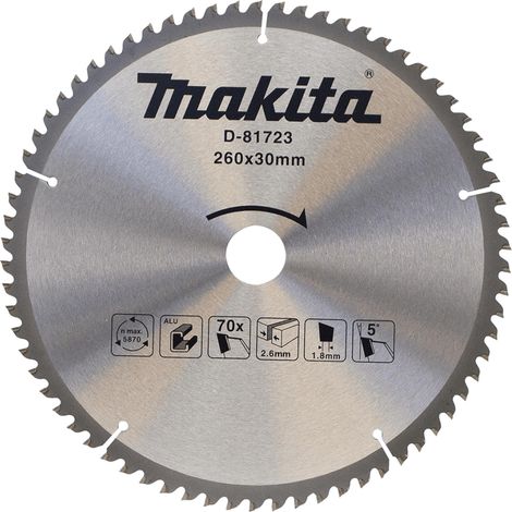 Lama per sega MAKITA TCT alluminio 260 x 30 mm, 70 denti D-81723 (1/2)