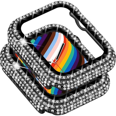 Étui compatible avec Apple Watch 44 mm avec protection d'écran pour Apple Watch Series 6/5/4, Bling Case 300 Crystal Diamond, verre trempé, pour modèles 40 mm et 44 mm, or rose (1/5)